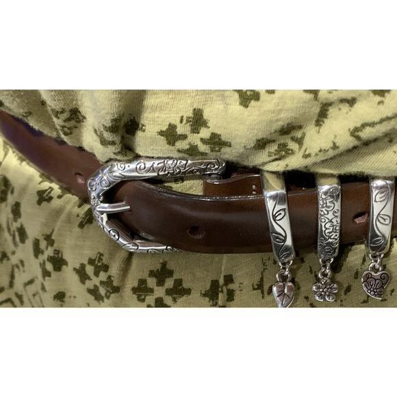 BRIGHTON floral brown LEATHER dangle charms belt SIZE 34 L western boho main image 4